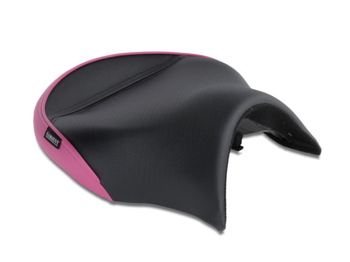World Sport Performance Plus Motorcycle Seat for the Can-Am Ryker with Pink Color Accents.